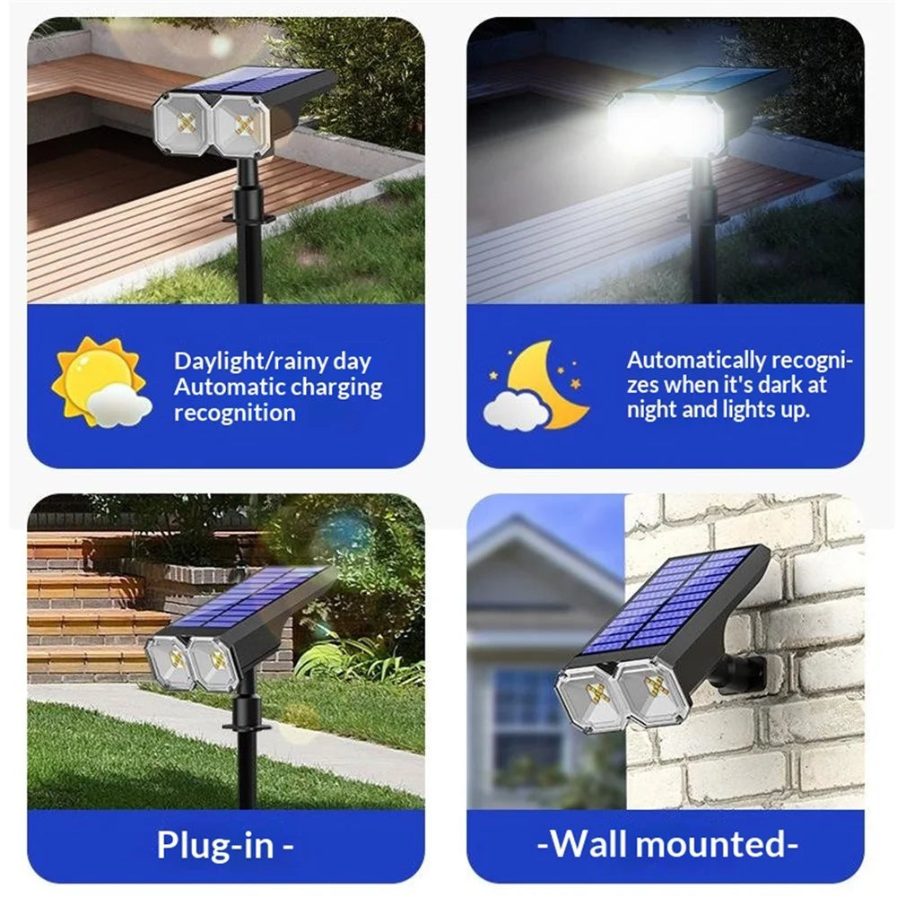 JG025 2Pcs Solar LED Ground Spike Lights 10-LED Warm+8-LED White Light Outdoor Garden Lawn Wall Mount Lamp - 5