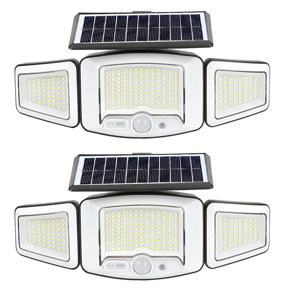 P71 2Pcs Solar 3-Head LED Wall Light 3 Modes 231-LED PIR Motion Sensor Outdoor Security Lamp - 1
