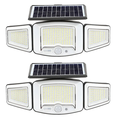P71 2Pcs Solar 3-Head LED Wall Light 3 Modes 231-LED PIR Motion Sensor Outdoor Security Lamp - 1