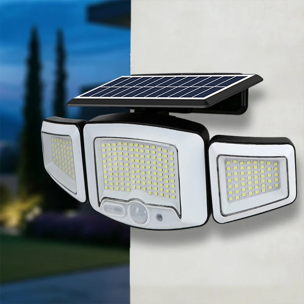 P71 2Pcs Solar 3-Head LED Wall Light 3 Modes 231-LED PIR Motion Sensor Outdoor Security Lamp - 2