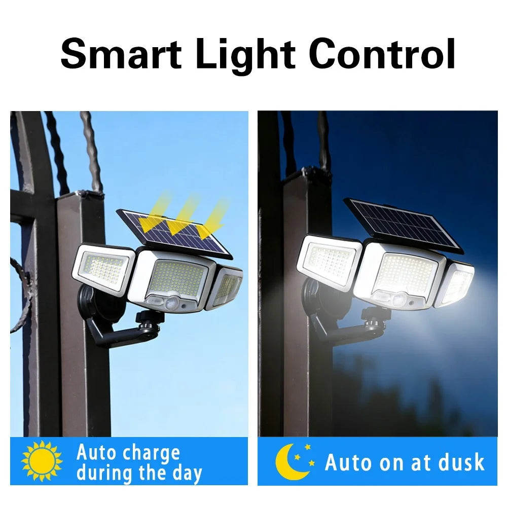 P74 Solar Motion Sensor Magnetic Wall Light Dual Charging 3-Head 231-LED Outdoor Wall Lamp - 5