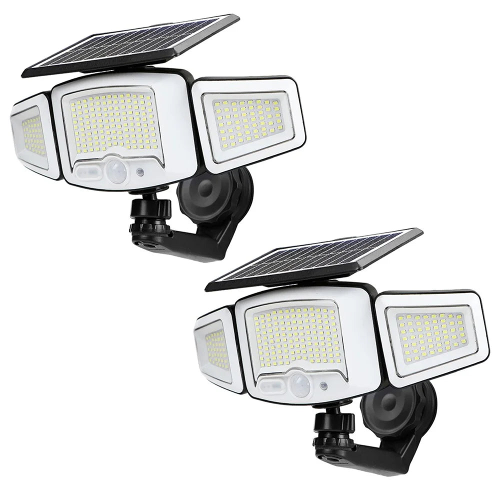 P74 2Pcs Solar Motion Sensor Magnetic Wall Light Dual Charging 3-Head 231-LED Outdoor Wall Lamp - 1
