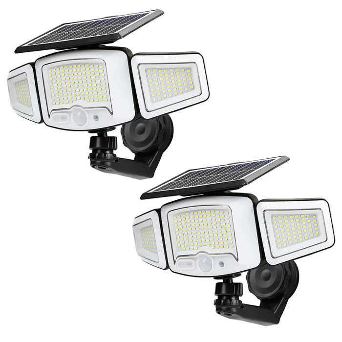 P74 2Pcs Solar Motion Sensor Magnetic Wall Light Dual Charging 3-Head 231-LED Outdoor Wall Lamp - 1