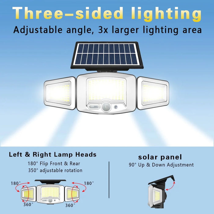 P74 2Pcs Solar Motion Sensor Magnetic Wall Light Dual Charging 3-Head 231-LED Outdoor Wall Lamp - 3