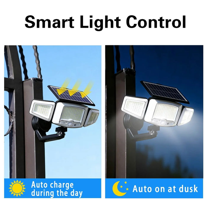 P74 2Pcs Solar Motion Sensor Magnetic Wall Light Dual Charging 3-Head 231-LED Outdoor Wall Lamp - 5