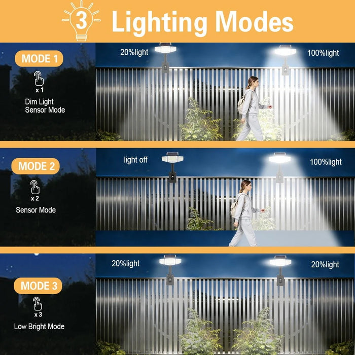 P73 Solar PIR Motion Sensor LED Light 3-Head Adjustable Clamp-On Dual Charging Garden Outdoor Lamp - 6