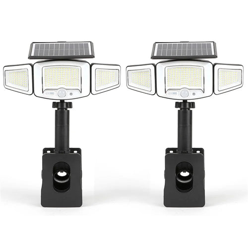 P73 2Pcs Solar PIR Motion Sensor LED Light 3-Head Adjustable Clamp-On Dual Charging Garden Outdoor Lamp - 1