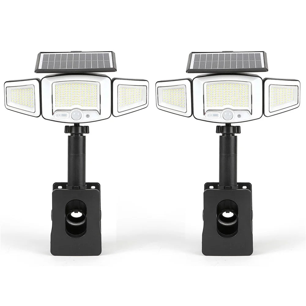 P73 2Pcs Solar PIR Motion Sensor LED Light 3-Head Adjustable Clamp-On Dual Charging Garden Outdoor Lamp - 1