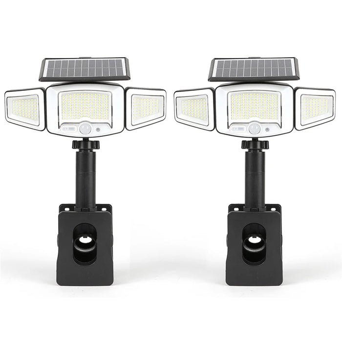 P73 2Pcs Solar PIR Motion Sensor LED Light 3-Head Adjustable Clamp-On Dual Charging Garden Outdoor Lamp - 1