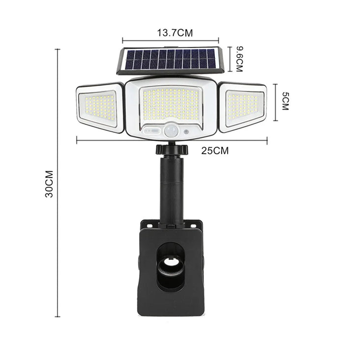 P73 2Pcs Solar PIR Motion Sensor LED Light 3-Head Adjustable Clamp-On Dual Charging Garden Outdoor Lamp - 7