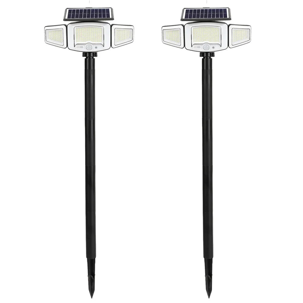 P75 2Pcs Solar LED Ground Spike Lights 3-Head Motion Sensor IP65 Waterproof Outdoor Garden Spotlight - 1