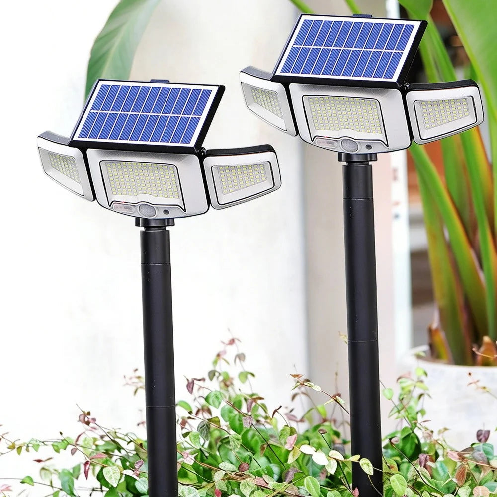 P75 2Pcs Solar LED Ground Spike Lights 3-Head Motion Sensor IP65 Waterproof Outdoor Garden Spotlight - 2