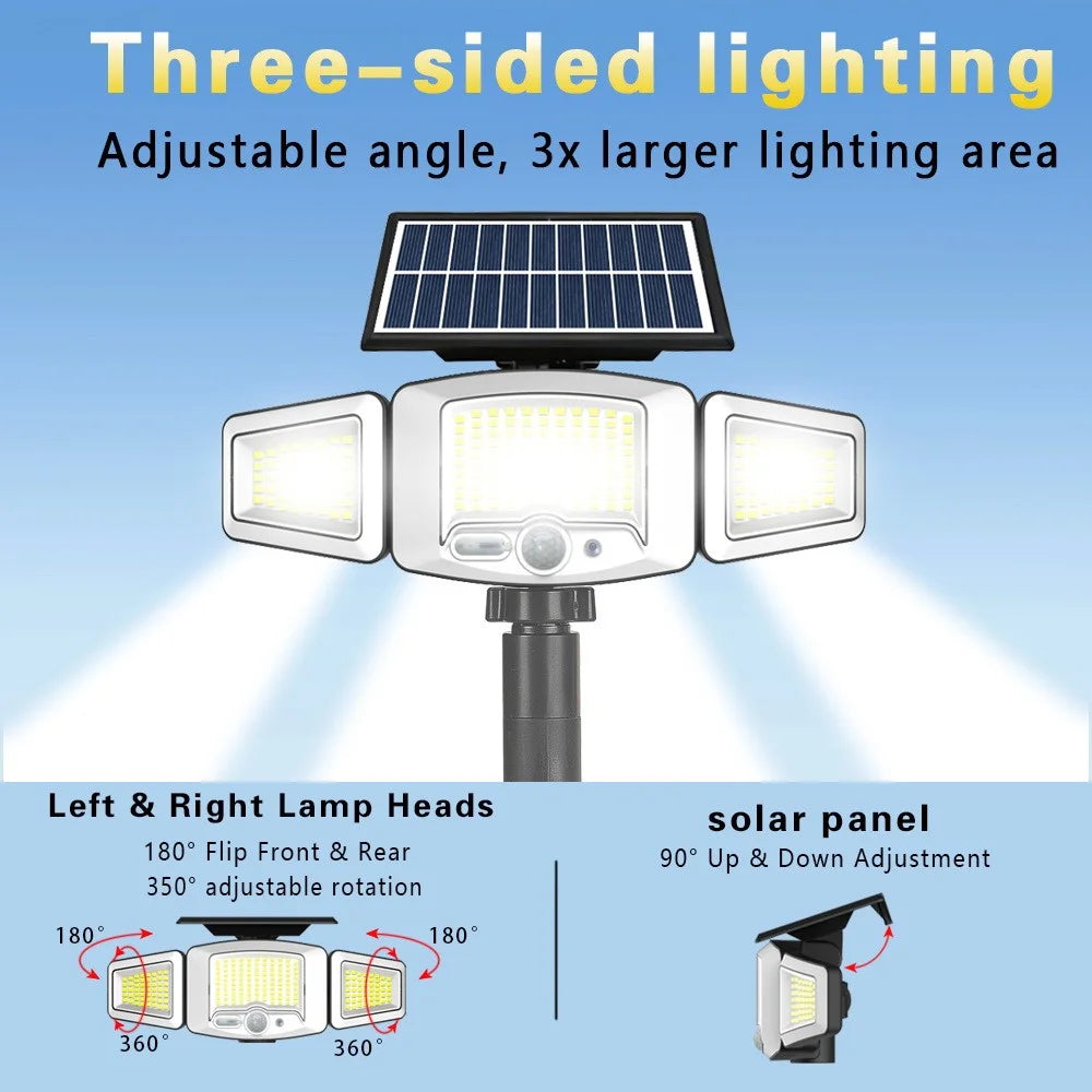 P75 2Pcs Solar LED Ground Spike Lights 3-Head Motion Sensor IP65 Waterproof Outdoor Garden Spotlight - 3