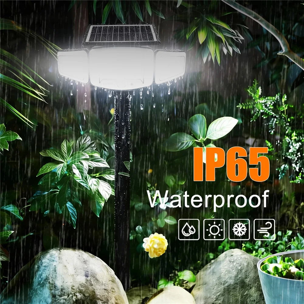 P75 2Pcs Solar LED Ground Spike Lights 3-Head Motion Sensor IP65 Waterproof Outdoor Garden Spotlight - 4