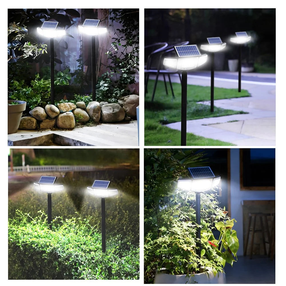 P75 2Pcs Solar LED Ground Spike Lights 3-Head Motion Sensor IP65 Waterproof Outdoor Garden Spotlight - 5