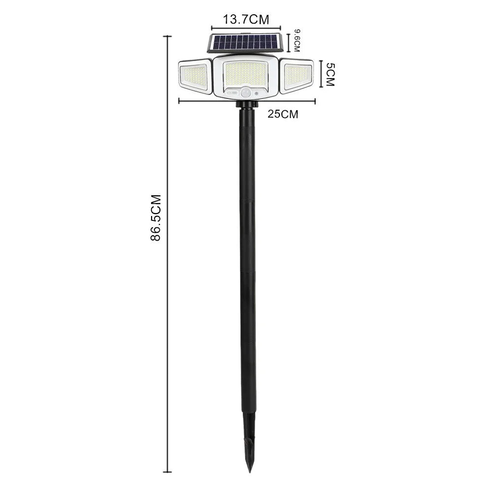 P75 2Pcs Solar LED Ground Spike Lights 3-Head Motion Sensor IP65 Waterproof Outdoor Garden Spotlight - 7