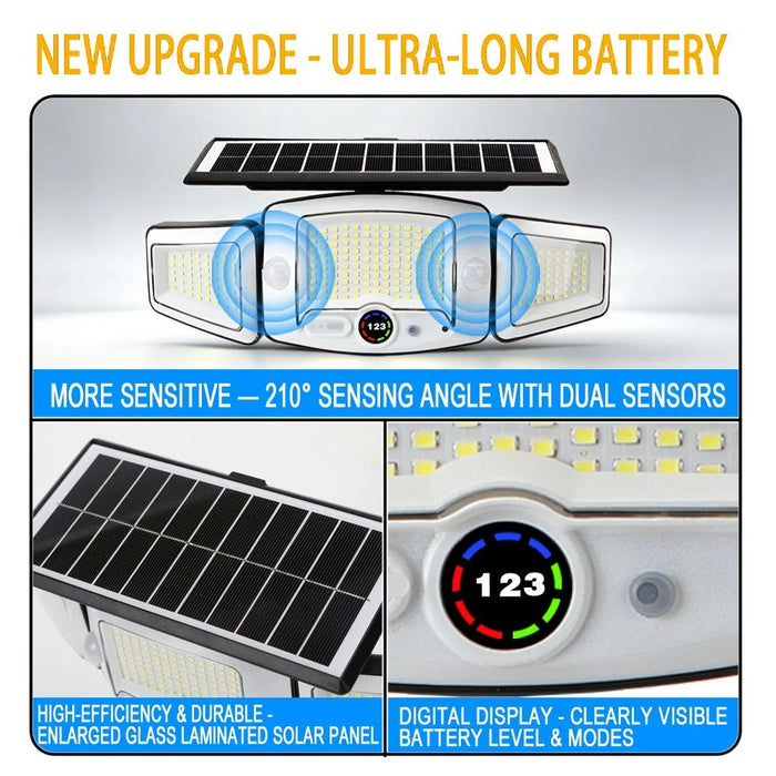 P80 Solar 3-Head Flexible Octopus Tripod LED Light 231-LED Motion Sensor IP65 Waterproof Outdoor Security Light - 3