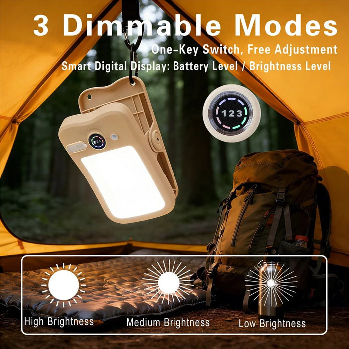Solar Camping Clip-On Light 60-LED 3 Dimmable Modes Waterproof Rechargeable Lantern Night Light Outdoor Lighting - P61  /  Green - 6
