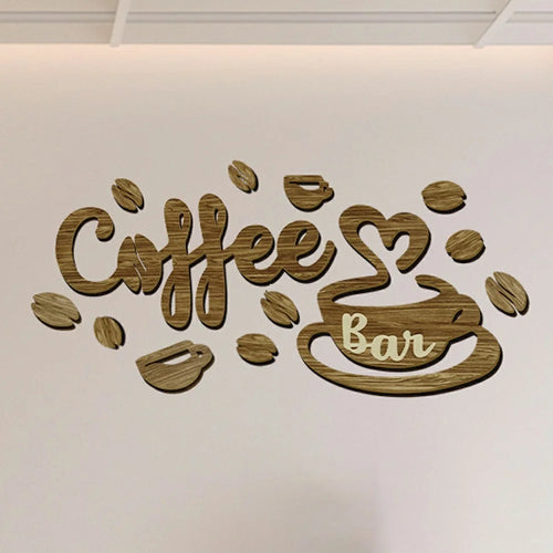 1 Set Creative Wood Coffee Bar Wall Decor 3D Letter Sign Cafe Home Bar Decoration Sticker - Brown - 1