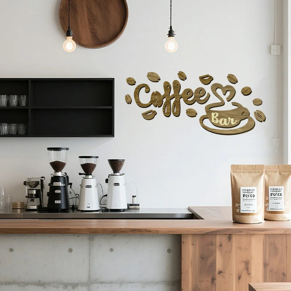 1 Set Creative Wood Coffee Bar Wall Decor 3D Letter Sign Cafe Home Bar Decoration Sticker - Brown - 3