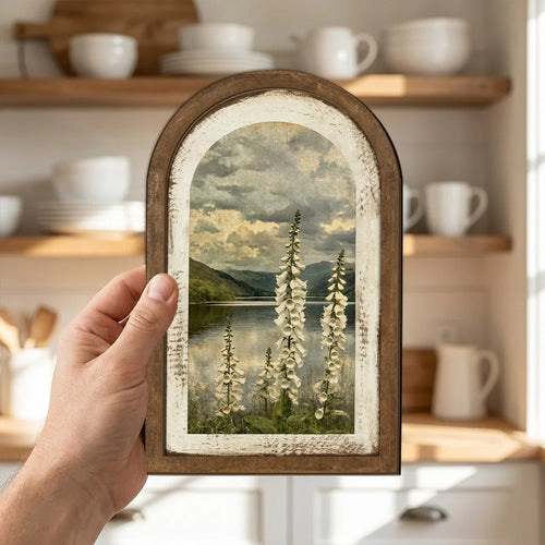 20x12.5cm Arched Wooden Frame Decorative Wall Art Decoration Farmhouse Vintage Floral Print Table Decor - SCM2735 - 1