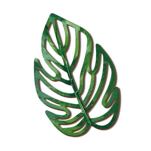 Monstera Leaf Shape Wall Decor Hollow Carved Wood Tropical Plant Green Wall Art for Living Room Bedroom - SCM2401-3 - 1