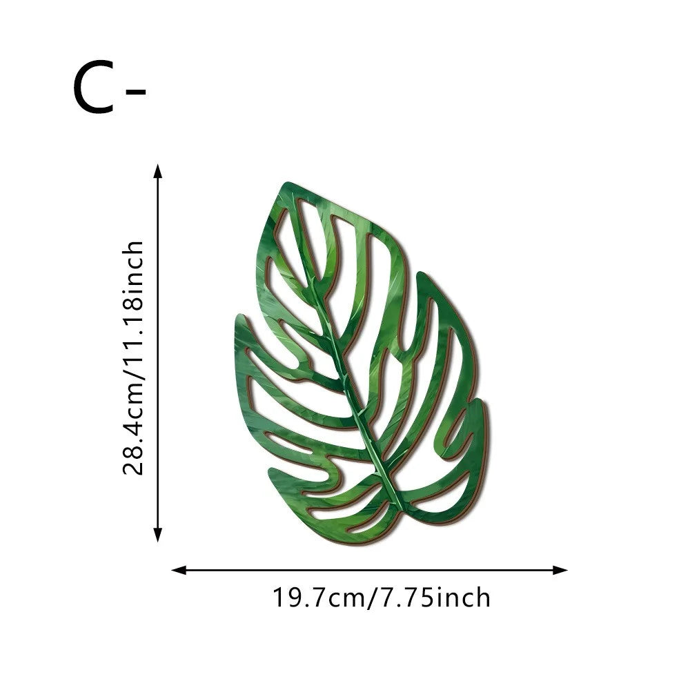 Monstera Leaf Shape Wall Decor Hollow Carved Wood Tropical Plant Green Wall Art for Living Room Bedroom - SCM2401-3 - 7