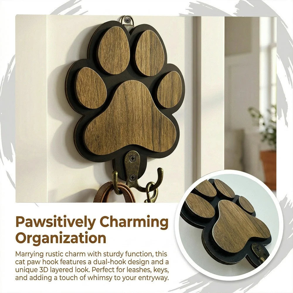 Cat Paw Design Wall Hook Key Holder Wood Dual-Hook Design Hanger for Home Decor - SCM2571 - 3