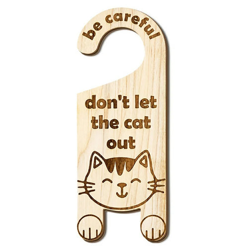 Wooden Door Hanger Sign Door Decoration Pet Cat Safety Reminder for Pet Owners - SCM2654 - 1