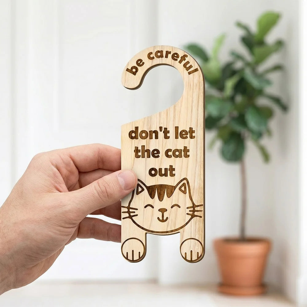 Wooden Door Hanger Sign Door Decoration Pet Cat Safety Reminder for Pet Owners - SCM2654 - 2