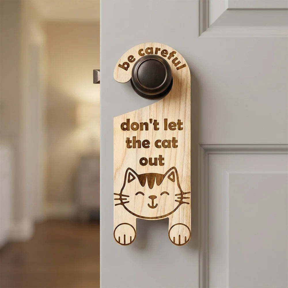 Wooden Door Hanger Sign Door Decoration Pet Cat Safety Reminder for Pet Owners - SCM2654 - 3