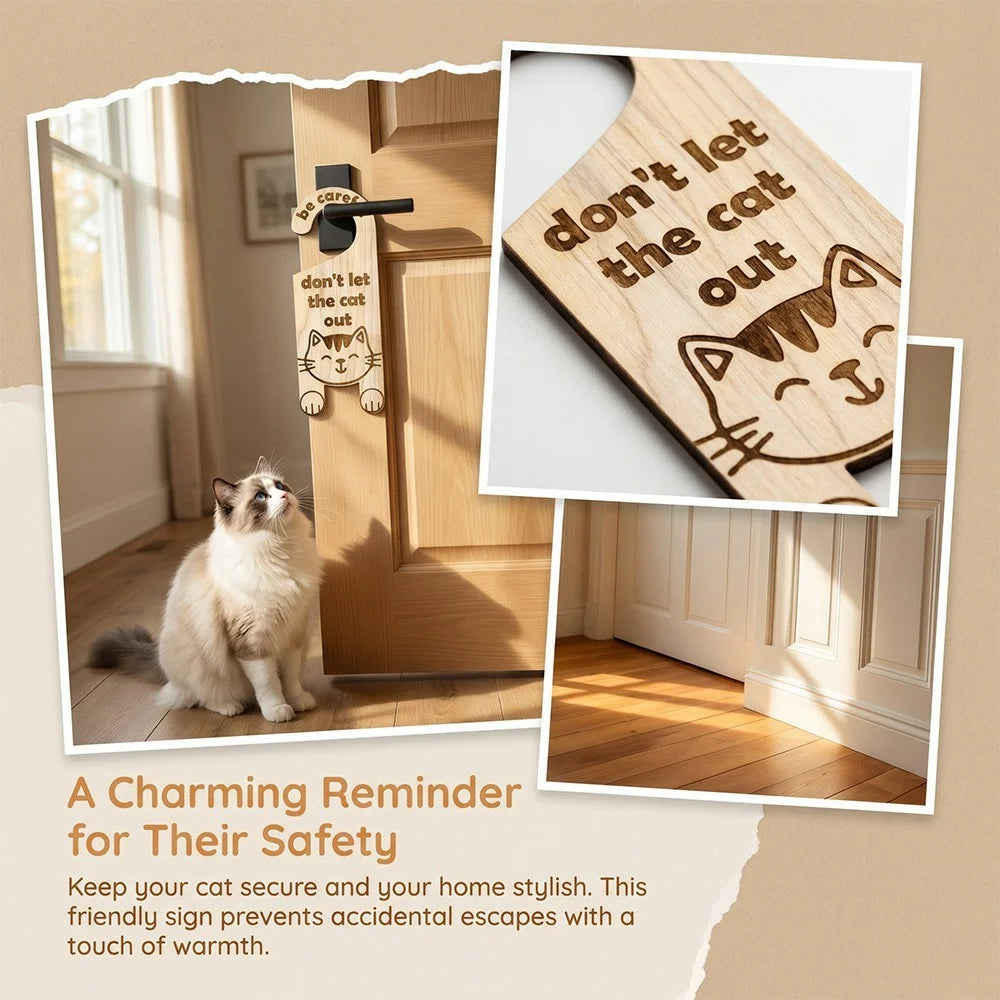 Wooden Door Hanger Sign Door Decoration Pet Cat Safety Reminder for Pet Owners - SCM2654 - 4