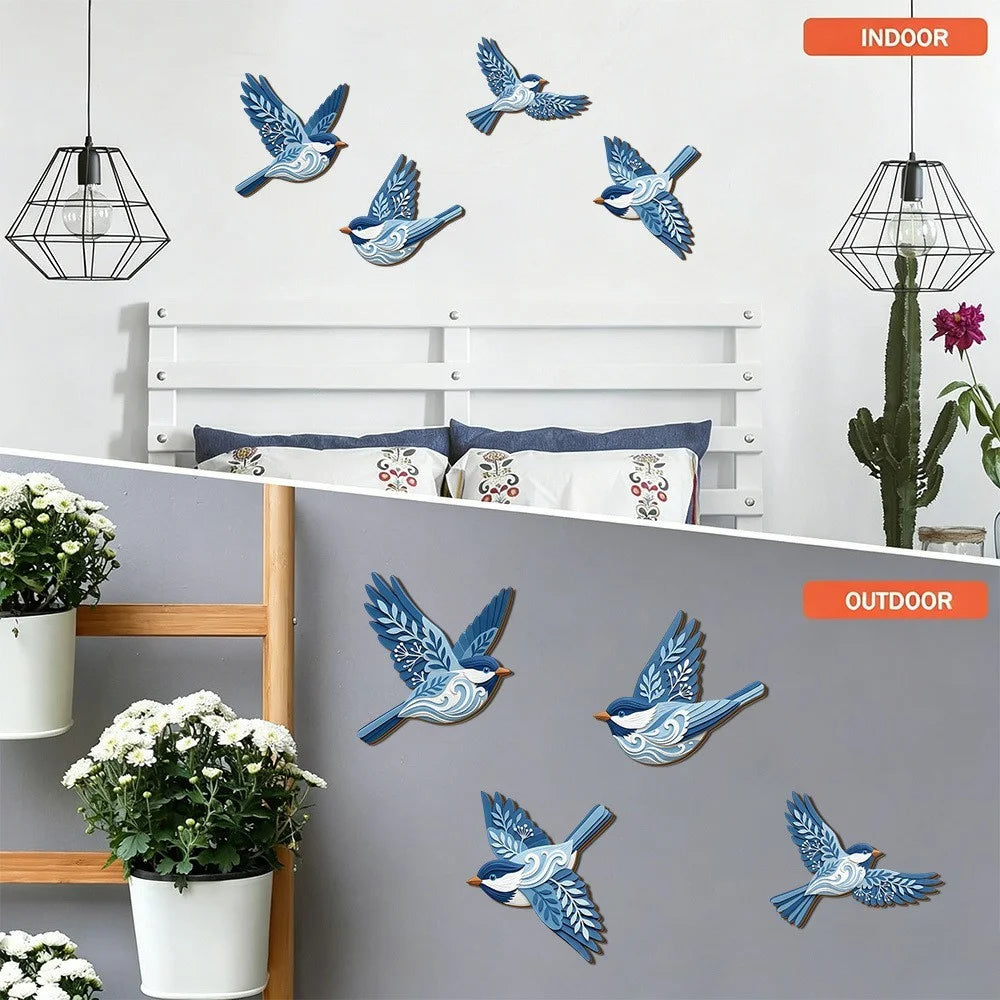 3D Nordic Bird-Shaped Wall Decor Wood Flying Bird Wall Art Stickers for Indoor Outdoor DIY Home Decoration - SCM2660 - 2