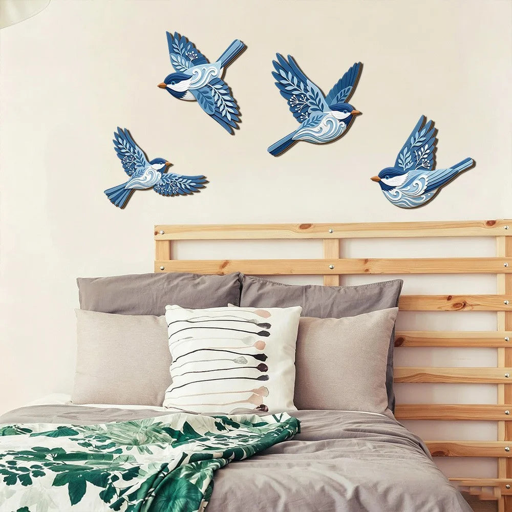3D Nordic Bird-Shaped Wall Decor Wood Flying Bird Wall Art Stickers for Indoor Outdoor DIY Home Decoration - SCM2660 - 3