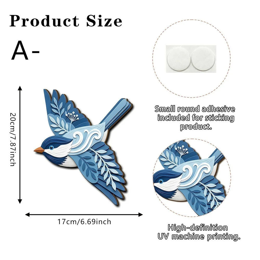 3D Nordic Bird-Shaped Wall Decor Wood Flying Bird Wall Art Stickers for Indoor Outdoor DIY Home Decoration - SCM2660 - 7