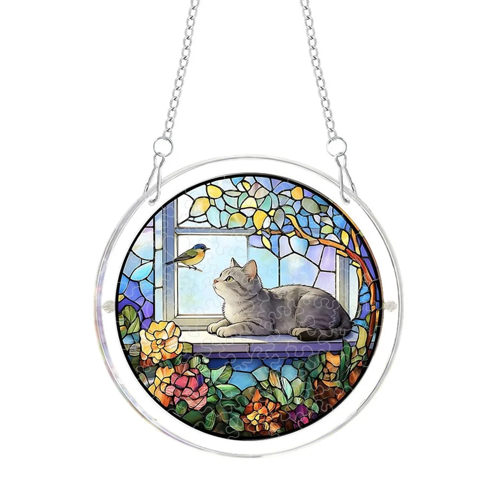 20cm Acrylic Stained Glass Style Hanging Decor UV Printed Animal Floral Window Art for Home Garden - SCK044-12 - 1