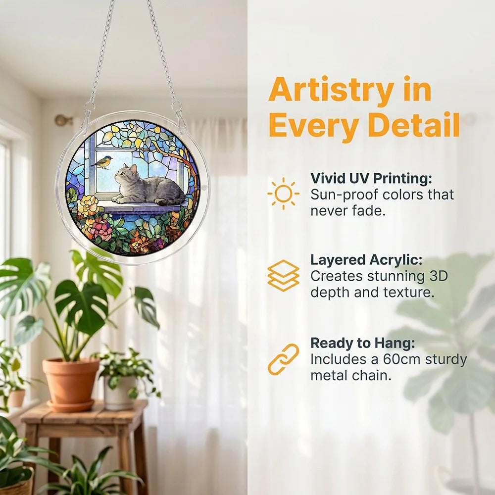 20cm Acrylic Stained Glass Style Hanging Decor UV Printed Animal Floral Window Art for Home Garden - SCK044-12 - 5