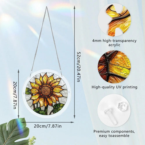 20cm Acrylic Flower Puzzle Suncatcher Round Stained Glass Window Hanging UV Printed Floral Window Art DIY Gift for Home Garden - SCK022-8 - 1
