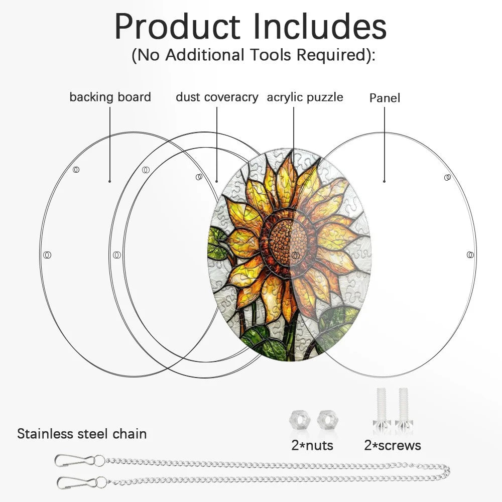 20cm Acrylic Flower Puzzle Suncatcher Round Stained Glass Window Hanging UV Printed Floral Window Art DIY Gift for Home Garden - SCK022-8 - 2