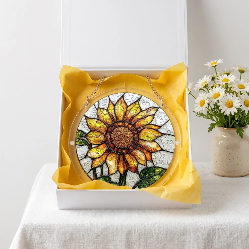 20cm Acrylic Flower Puzzle Suncatcher Round Stained Glass Window Hanging UV Printed Floral Window Art DIY Gift for Home Garden - SCK022-8 - 4