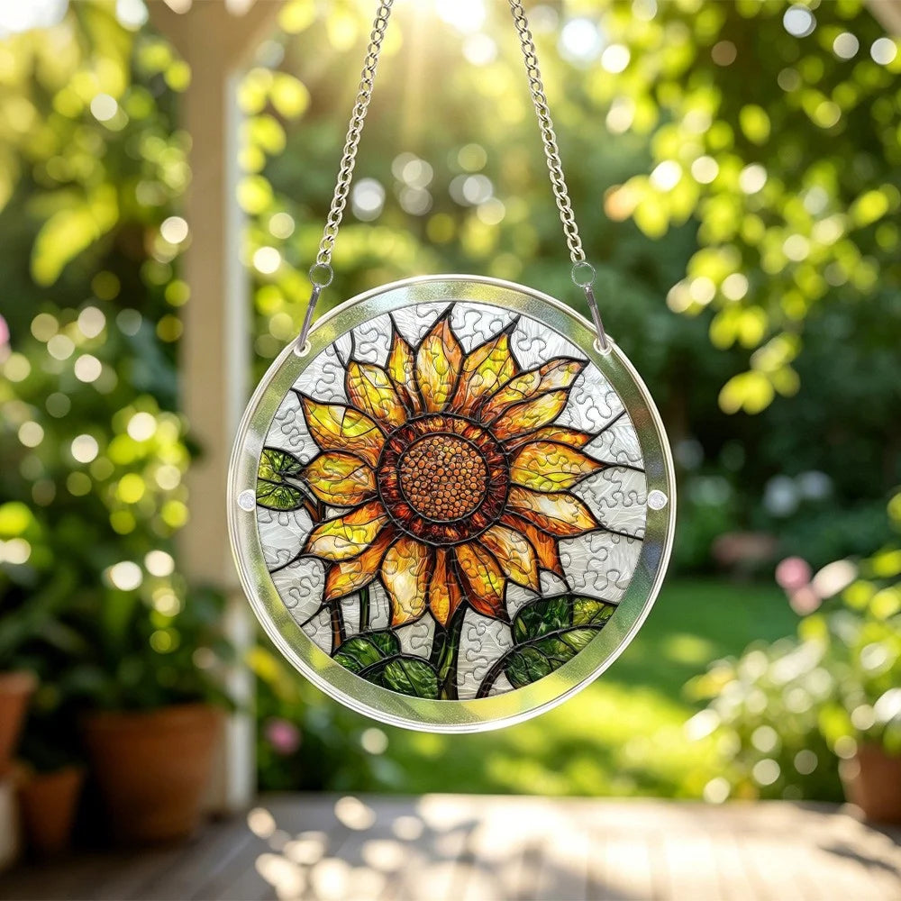 20cm Acrylic Flower Puzzle Suncatcher Round Stained Glass Window Hanging UV Printed Floral Window Art DIY Gift for Home Garden - SCK022-8 - 5