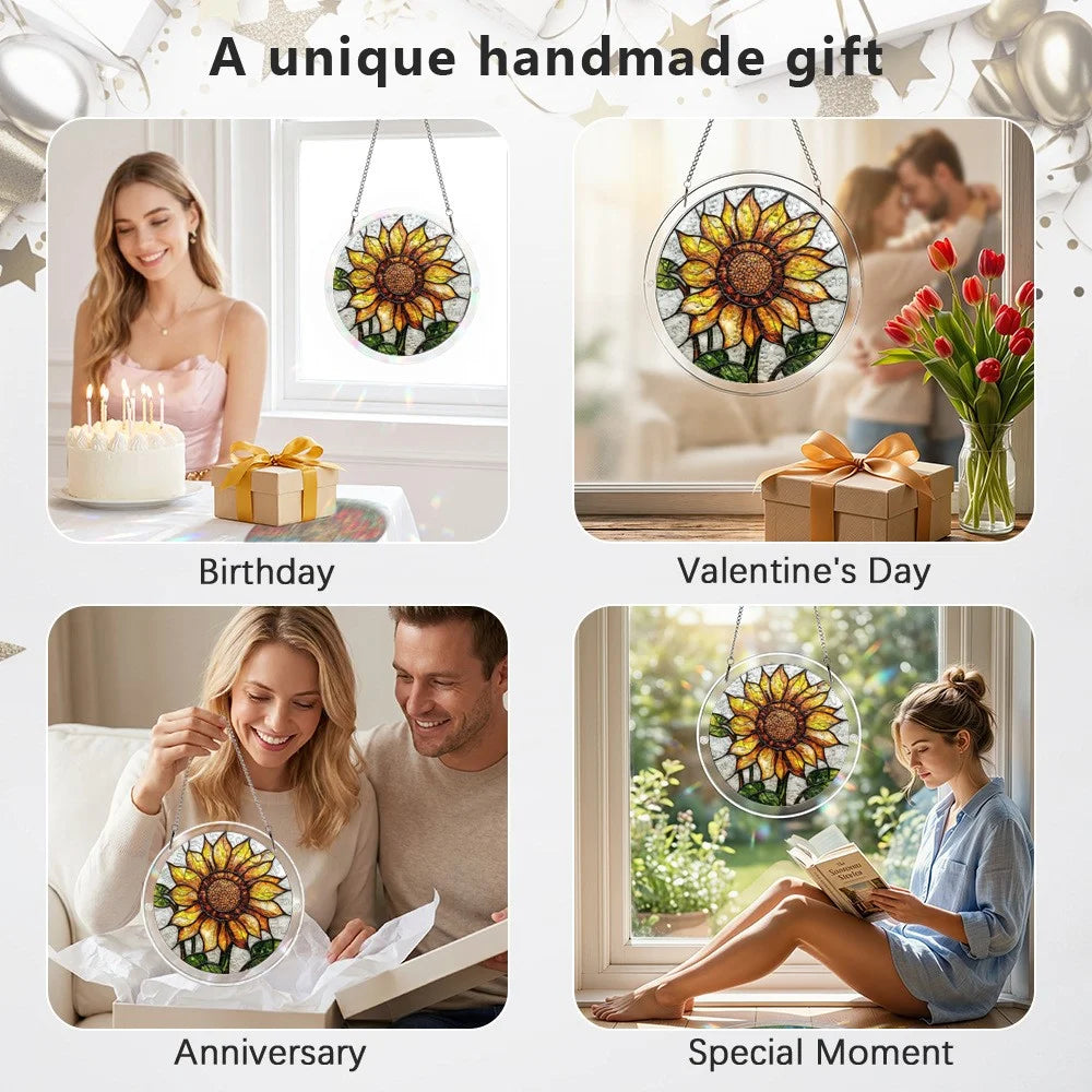20cm Acrylic Flower Puzzle Suncatcher Round Stained Glass Window Hanging UV Printed Floral Window Art DIY Gift for Home Garden - SCK022-8 - 6