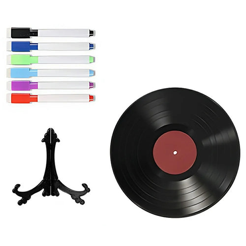 20cm DIY Vinyl Record Wall Art Acrylic Writable Graffiti Desk Decoration with 6 Color Marker Pens & Stand for Birthday Gift - SCB1955+WC154(20x20cm) - 1