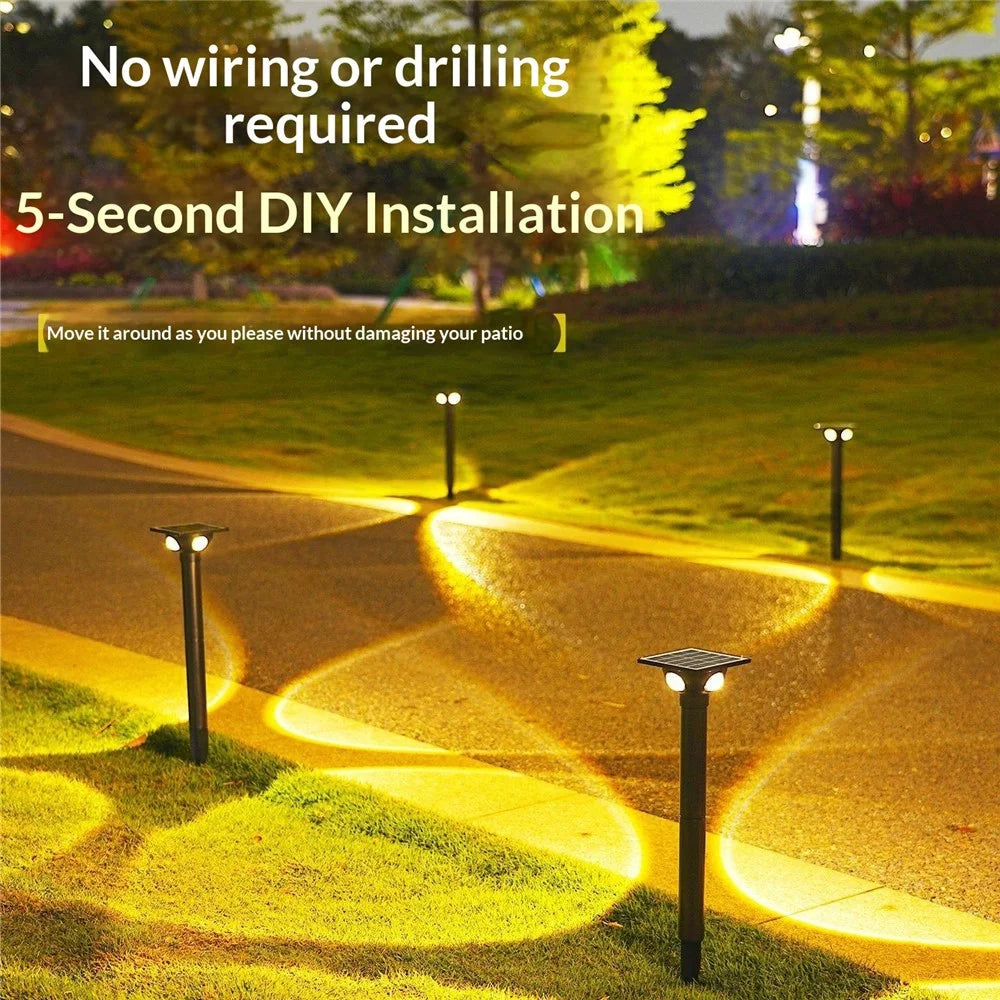 4-LED Solar Pathway Warm Spike Lights Waterproof Outdoor Garden Landscape Yard Stake Light - 4