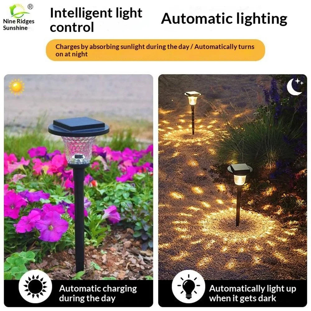 2Pcs Solar Lawn Spike Light 1000mAh Crystal Glass Shade Warm White RGB Color Changing IP65 Waterproof Ground Stake Light for Garden - 4