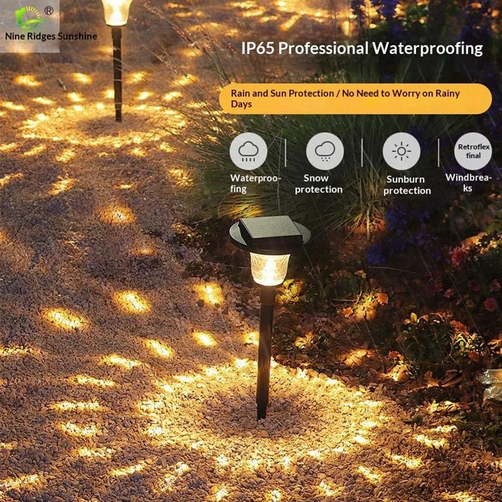 2Pcs Solar Lawn Spike Light 1000mAh Crystal Glass Shade Warm White RGB Color Changing IP65 Waterproof Ground Stake Light for Garden - 5