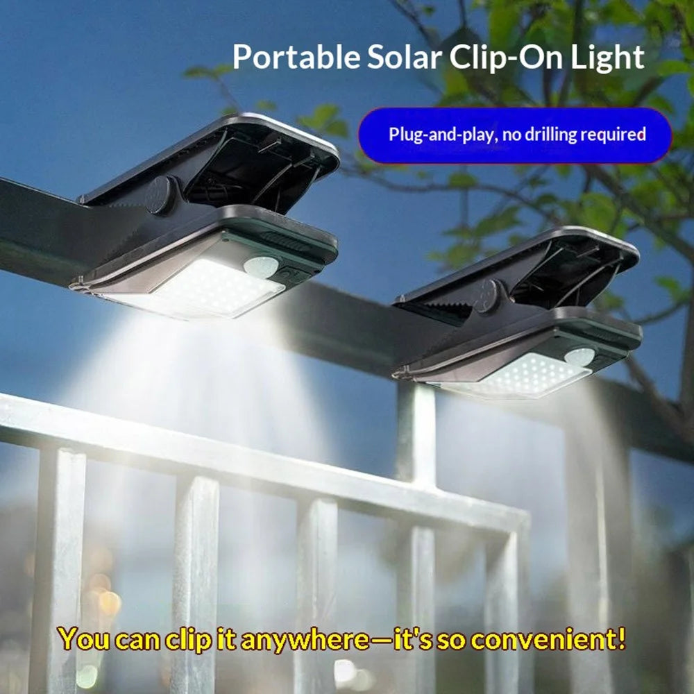 72-LED Solar Clip Light 3000mAh Motion Sensor IP65 Waterproof Clamp Wall Lamp for Outdoor Patio Garden Fence - 3