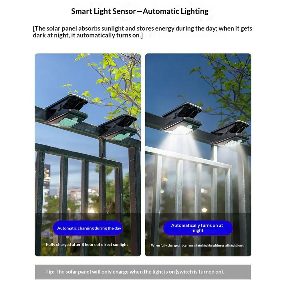 72-LED Solar Clip Light 3000mAh Motion Sensor IP65 Waterproof Clamp Wall Lamp for Outdoor Patio Garden Fence - 5