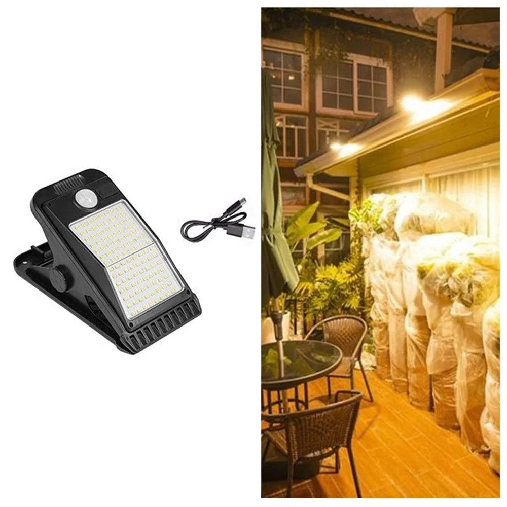 112-LED Solar Clip Light 3000mAh Motion Sensor IP65 Waterproof Clamp Wall Lamp for Outdoor Patio Garden Fence - 1