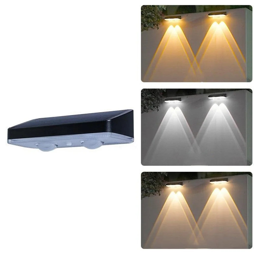 Solar Powered Dual Beam Wall Light Outdoor 3-Color Adjustable Waterproof Fence Garden Landscape Lamp - 1